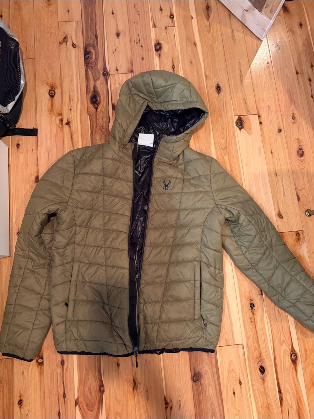 Spyder Men's Olive Hooded Quilted Puffer Jacket